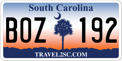 SC license plate BOZ192