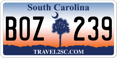 SC license plate BOZ239