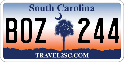 SC license plate BOZ244