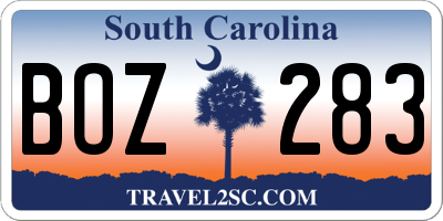 SC license plate BOZ283