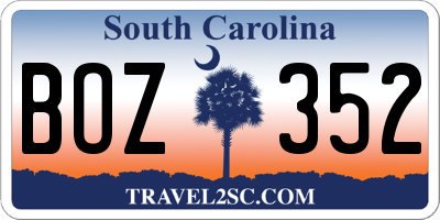 SC license plate BOZ352