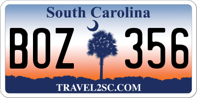 SC license plate BOZ356