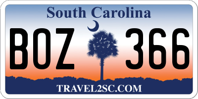 SC license plate BOZ366