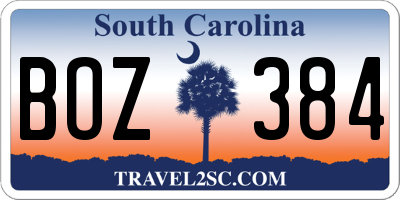 SC license plate BOZ384