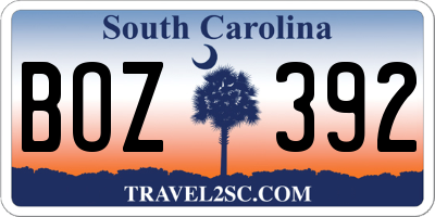 SC license plate BOZ392