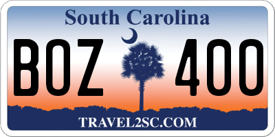 SC license plate BOZ400