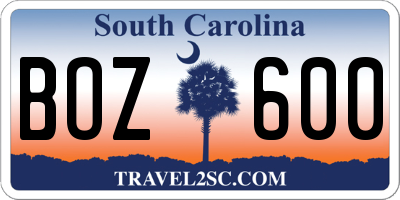 SC license plate BOZ600