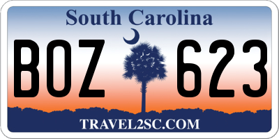 SC license plate BOZ623