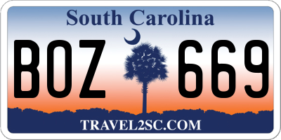 SC license plate BOZ669