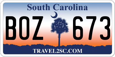 SC license plate BOZ673