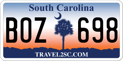 SC license plate BOZ698