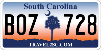 SC license plate BOZ728