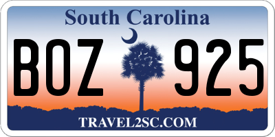 SC license plate BOZ925