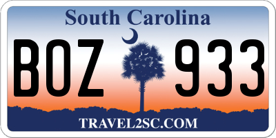 SC license plate BOZ933