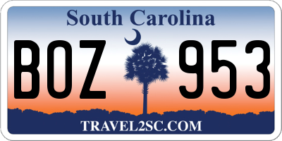 SC license plate BOZ953
