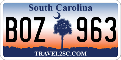 SC license plate BOZ963
