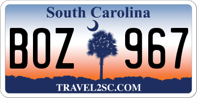 SC license plate BOZ967