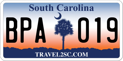 SC license plate BPA019