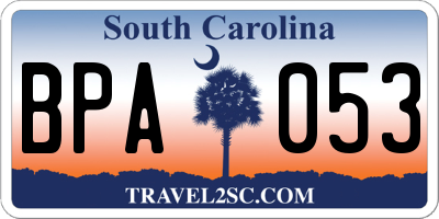 SC license plate BPA053