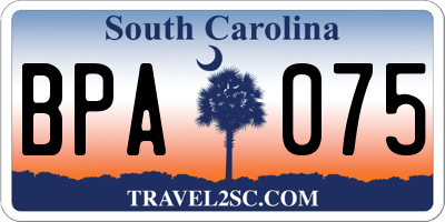 SC license plate BPA075