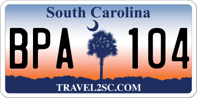 SC license plate BPA104