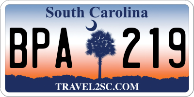 SC license plate BPA219