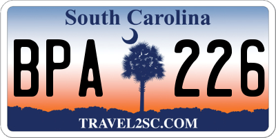 SC license plate BPA226