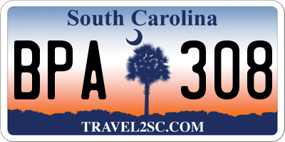 SC license plate BPA308