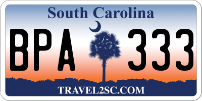 SC license plate BPA333