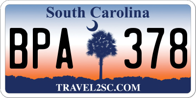 SC license plate BPA378