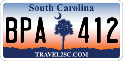 SC license plate BPA412