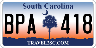 SC license plate BPA418