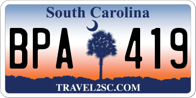 SC license plate BPA419