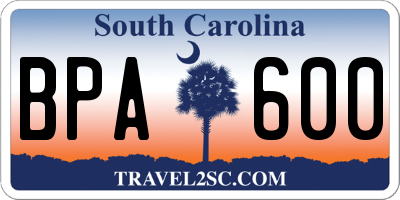 SC license plate BPA600