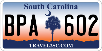 SC license plate BPA602