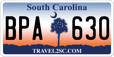 SC license plate BPA630