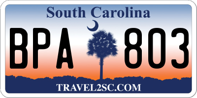 SC license plate BPA803