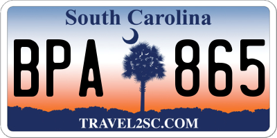 SC license plate BPA865