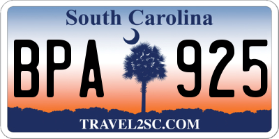 SC license plate BPA925