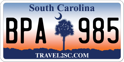 SC license plate BPA985