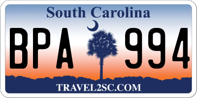 SC license plate BPA994