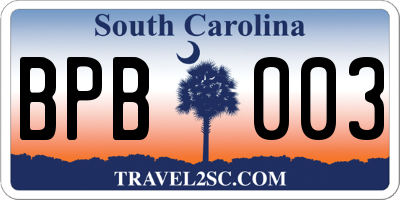 SC license plate BPB003