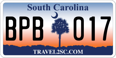 SC license plate BPB017