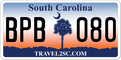SC license plate BPB080