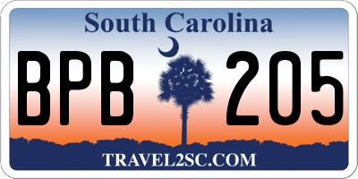 SC license plate BPB205