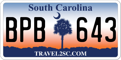 SC license plate BPB643