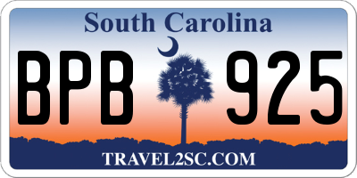 SC license plate BPB925