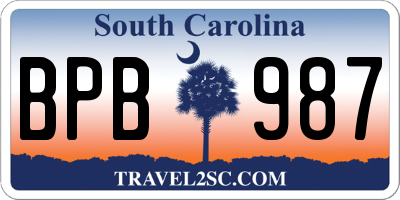 SC license plate BPB987