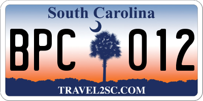 SC license plate BPC012