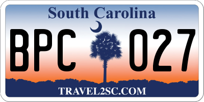 SC license plate BPC027
